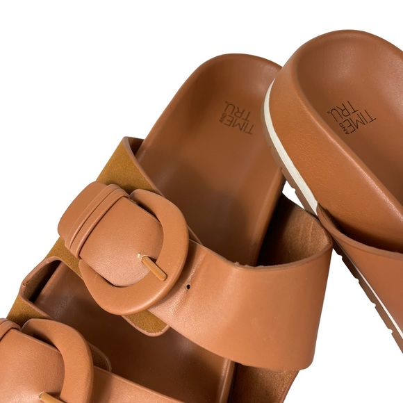 Time and Tru Brown Vegan Leather Buckle Strap Sz 10 Summer Beach Slip-on Sandals - Picture 4 of 16